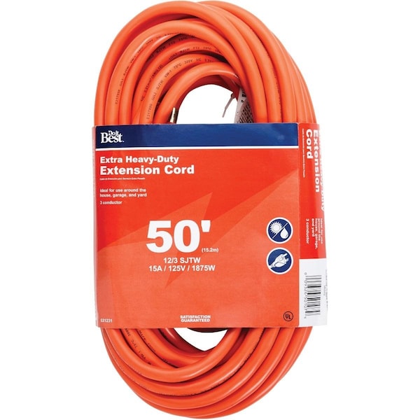 All-Source SJTW Extension Cord, 12 AWG, Outdoor, 12/3, 1 Outlets, Orange, 50 ft OU-JTW-123-50-OR - main